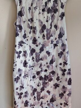 Ann Taylor White Midi Dress with Purple Floral Print